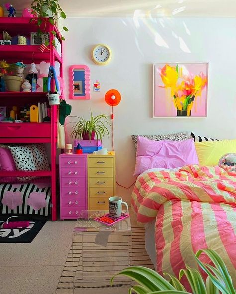 Instagram Ikea Inspired Kid's Room, Disney Inspired Nursery, Ikea Inspired Bedroom, Bright Decor, Colourful Living Room, Bright Homes, Blush Tones, Art Deco Home, Bed In Living Room