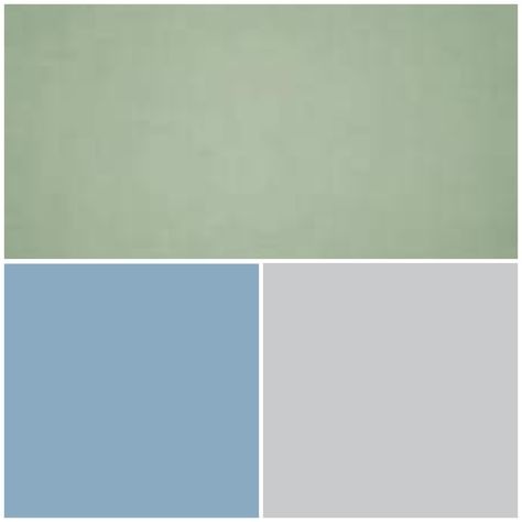 Sage green, dusty blue, light grey Dusty Blue Sage Green Color Palette, Dusty Blue And Grey Bedroom, Sage Green And Light Blue Color Palette, Colour Palette With Sage Green, Sage And Light Blue Bedroom, Sage Green And Blue Room Aesthetic, Green Blue Grey Bedroom, Dusty Blue And Sage Green Bedroom, Dusty Blue And Sage Nursery