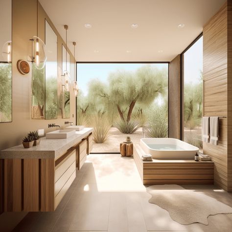 Modern Desert Home Interiors, Desert Modern Decor, Desert Homes Interior, Desert Interior Design, Bathroom Render, Southwest Interior Design, Modern Southwest Style, Desert Living Room, Desert Inspired Decor