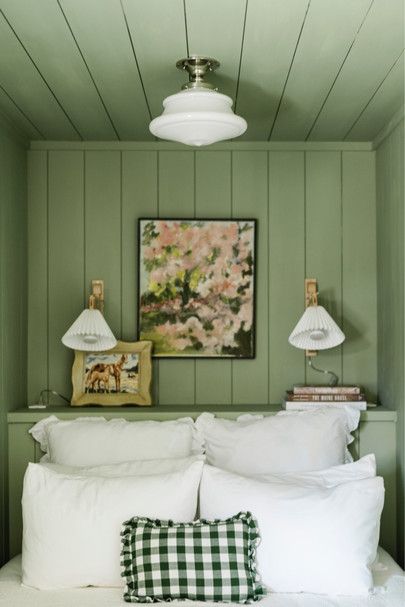 Lake House Paint Colors Interior, Light Green Paint Colors, Lake House Bunk Rooms, Sherwin Williams Paint Colors Green, Diy Lake, Shiplap Room, Lake House Paint Colors, Shiplap Bedroom, Sherwin Williams Green