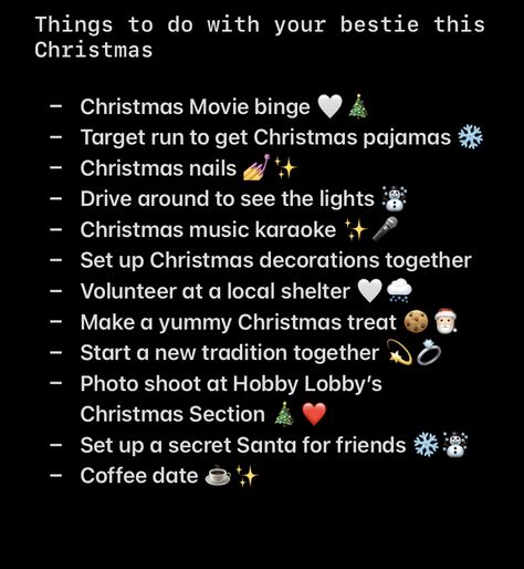 Christmas Bucket List Best Friends, Christmas Eve Bucket List, Christmas To Do List With Best Friend, Christmas Things To Do With Best Friend, What To Do Before Christmas, Winter Bucket List With Friends, Christmas Bucket List With Friends, Things To Do In Winter With Friends, Things To Do On Christmas Eve