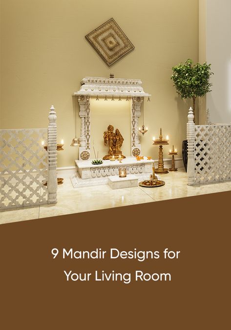 beautiful-mandir-design-ideas-for-living-room Pooja Room Rack Design, Simple Mandir Design Puja Room, Mandir Corner At Home, Unique Mandir Design For Home, Mandir Room Ideas, Simple Mandir Design For Home, Home Mandir Decoration Ideas, Home Temple Decoration Ideas, Pooja Mandir Modern Home