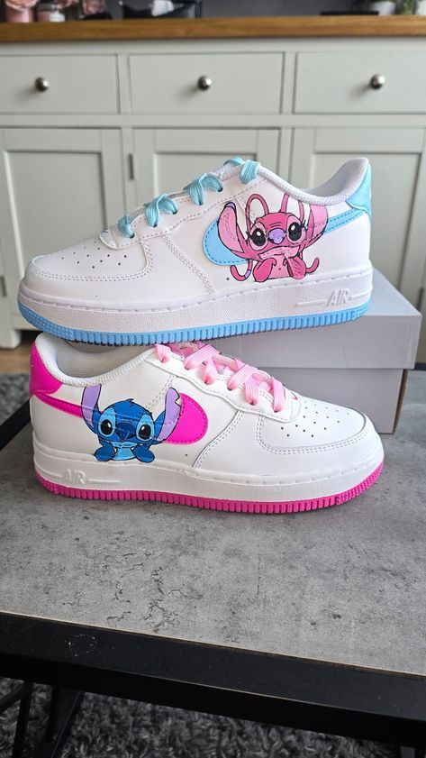 Lilo And Stitch Shoes, Painting On Shoes, Stitch Y Angel, Stitch Nike, Angle Stitch, Stitch Shoes, Cute Converse Shoes, Casual Shoes Women Sneakers, Nike Shoes Women Fashion