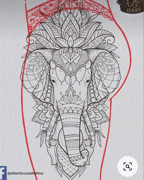 Elephant Tattoos With Flowers Stencil, India Elephant Tattoo, Tattoo Ideas Female Leg Sleeve Mandala, Hip Tattoo Designs Unique, Elephant Tattoo Stencil, Elephant Mandala Tattoo, Blackwork Sleeve, Mandala Tattoo Sleeve Women, Mandala Hip Tattoo