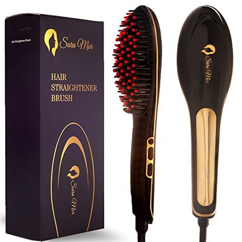 Hair Straightener Brush by Sara Mor Heated Gold Detangle Comb for Straightening Infused with Anion Rapid Heating Ceramic Plates and Thermal Insulation Tips plus Free Travel Bag and 2 Hair Clips ** Read more reviews of the product by visiting the link on the image.Note:It is affiliate link to Amazon. Electric Hair Brush Straightener, Flyaway Hair, Hair Straightener Brush, Red Tips, Glow Hair, Straightener Brush, Best Hair Straightener, Hair Care Tools, Travel Hairstyles