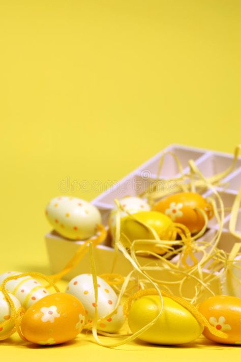 Yellow Easter eggs with a box. And some straws. Shallow dof, copy space #Sponsored , #SPONSORED, #PAID, #eggs, #Yellow, #copy, #box Easter Yellow, Egg Box, Food Logo, Logo Food, Logo Ideas, A Box, Easter Eggs, Condiments, Photo Image