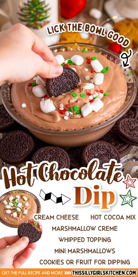 hot chocolate dip Hot Chocolate Dip Recipe, Hot Chocolate Dip, Chocolate Dip Recipe, Christmas Dip, Chocolate Dip, Hot Cocoa Mix, Holiday Appetizer, Sweet Dips, Marshmallow Creme