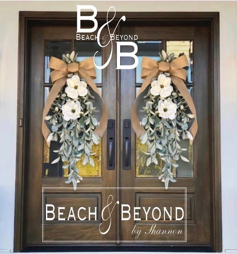 SwagBoutiquebyShan - Etsy Magnolia Swag, Spring Hydrangea, Burlap Ribbon Bow, Front Door Swag, Double Door Wreaths, Spring Peony, Peony Wreath, Lamb's Ear, Summer Door Hanger