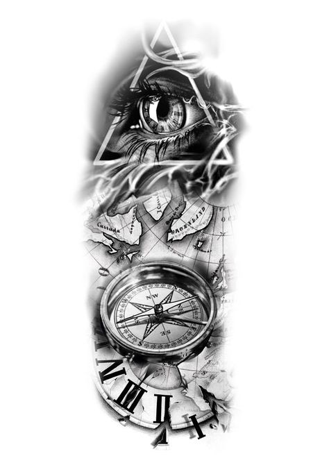 Clock Tattoo Design Men, Tato Setengah Lengan, Compass And Map Tattoo, Tattoo Bras Homme, Compass Tattoo Men, Nautical Tattoo Sleeve, All Seeing Eye Tattoo, Compass Tattoo Design, Clock Tattoo Design