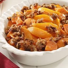 Sweet Potato Peach Bake - Allrecipes.com High Fibre Desserts, Canning Sweet Potatoes, Yams Recipe, Baked Peach, Peach Cobbler Easy, Baking Goods, Peach Desserts, Ginger Nut, Yummy Casseroles