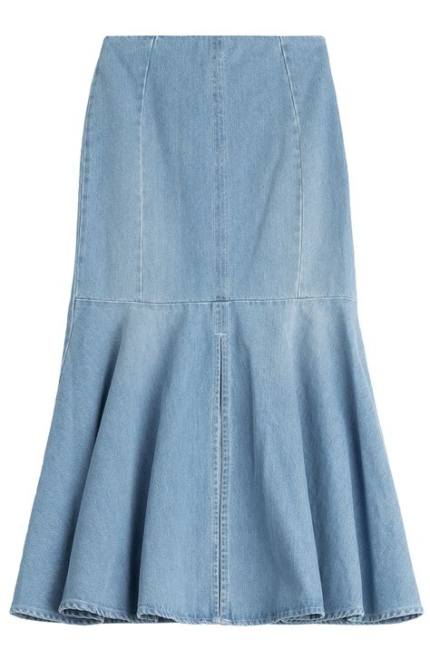 Kenzo Denim Midi Skirt, $505; stylebop.com   - ELLE.com Long Denim Skirt Outfit, Stylish Denim Skirt, Moda Denim, Denim Skirt Outfits, Long Denim Skirt, Casual Skirt Outfits, Blue Denim Skirt, Trendy Denim, Normal Clothes