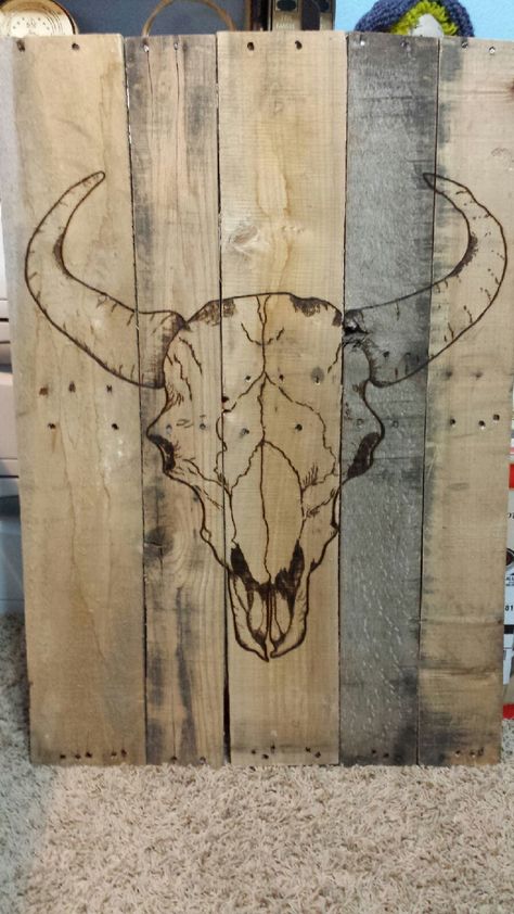 Special Order 34X22 Cow Skull design #woodburn_designs #western #cows #pyrography #western #rustic https://www.facebook.com/mywoodburndesigns Western Pyrography, Western Wood Burning, Western Wood Burning Ideas, Woodburn Designs, Cow Skull Design, Couple Western, Western Diy, Wood Burned Gifts, Cow Skull Decor