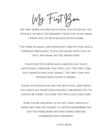 My Second Born Son Quotes, Letter To My First Born Daughter, First Daughter Quotes, First Born Quotes, To My First Born, Son Poems, Letters To My Son, Goodbye Letter, Son Quotes