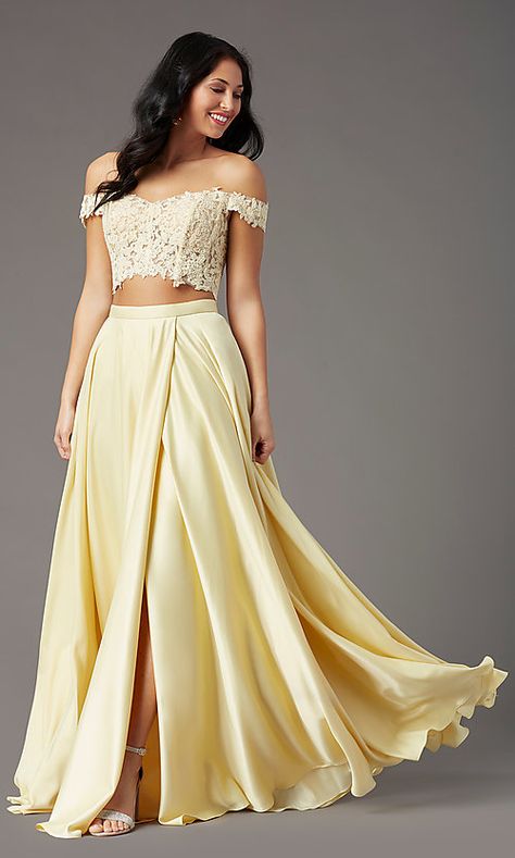 Prom Dresses Two Piece Long Sleeve, Dresses Two Piece Long, Year 10 Formal, Prom Dresses Two Piece Long, Two Piece Formal Dresses, Prom Dress With Pockets, Long Satin Skirt, Dresses Two Piece, Yellow Two Piece