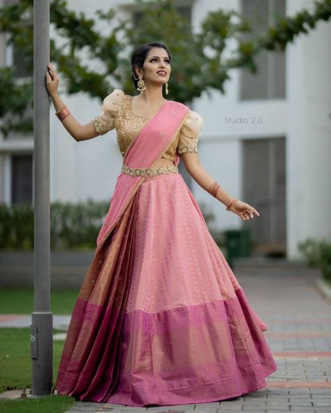 Saree Pattu, Lehenga Saree Design, Saree Wearing, Half Saree Lehenga, Saree Draping Styles, Indian Outfits Lehenga, Saree Draping, Lehnga Dress, Half Saree Designs