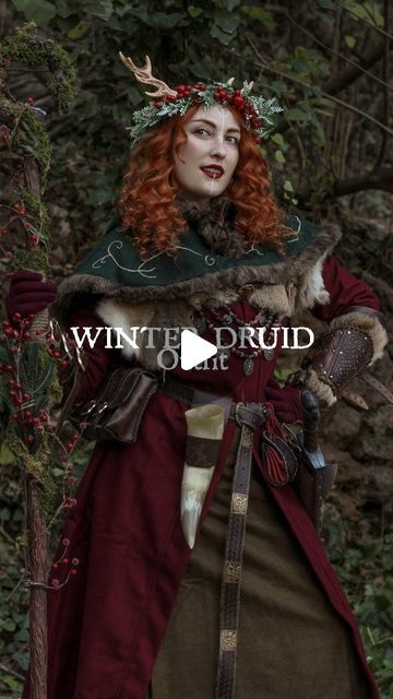 Hannah | 🌿 Styling Winter Druid Outfit 🌿  ⚔️ Leather bracers, fur cape and belt accesories @elmarqueslarpshop 💡 Oberon horns @creador... | Instagram Winter Larp Outfit, Winter Witch Outfit, Yule Outfit, Druid Outfit, Druid Cosplay, Druid Dnd, Druid Costume, Detail Clothes, Viking Witch