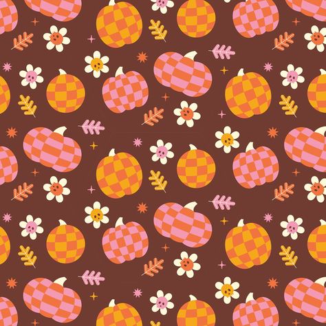 Is it too early to start drawing Halloween themed art? 😅 I couldn’t resist joining @mollymariepea’s fall themed pattern challenge. I created a simple retro inspired collection and added it to some mockups! 🎃🩷 #patternwithmolly2024 #surfacepatterndesign #patterndesign #pumpkin🎃 #pumpkinart #fallpatterncollection #falltheme #autumnvibes🍁 #surfacepatterncommunity Fall Surface Pattern Design, Halloween Pattern Illustration, Halloween Seamless Pattern, Halloween Seamless File, Autumn Seamless Pattern, Fall Patterns, Halloween Inspo, Pumpkin Art, Fall Wallpaper