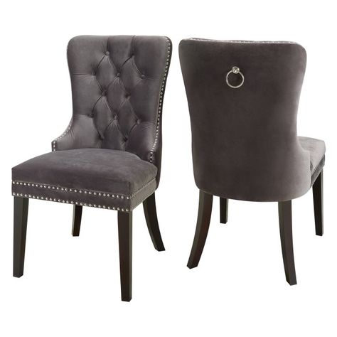 Meridian Furniture Inc Nikki Velvet Dining Chair - Set of 2 | Hayneedle Dining Chair Upholstery, Velvet Dining Chair, Gray Dining Chairs, Big Sofas, Luxury Dining Room, Grey Upholstery, Dining Chairs Set, Meridian Furniture, Luxury Dining