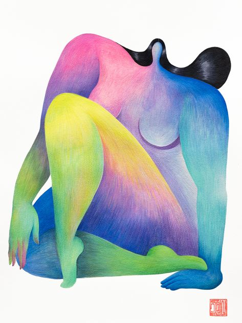 Anonymous, Posed Figures by Artist Hanna Lee Joshi Explore the Female Body | Colossal Mood Inspiration, Colossal Art, Abstract Faces, Female Body, Canadian Artists, Woman Painting, Colored Pencil, Art Abstrait, Drawing People