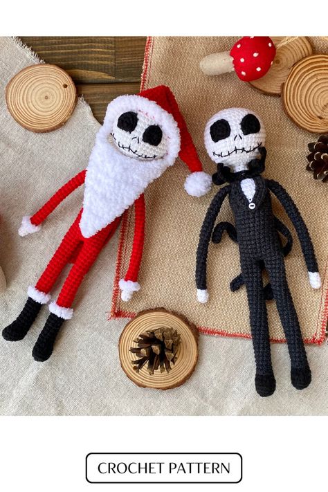 Jack Skellington Crochet Pattern, Crochet Jack Skellington, Jack Skellington Crochet, Santa Jack Skellington, Kids Crochet Pattern, Newborn Crochet Patterns, Crochet Monsters, Christmas Jack Skellington, Amigurumi Ideas