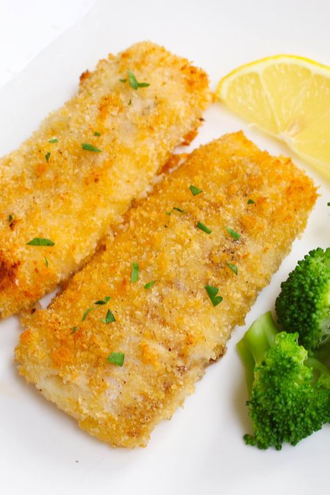 Baked breaded haddock fillets garnished with fresh lemon and served with a side of broccoli Haddock Fillet Recipe, How To Cook Monkfish, Breaded Haddock, Baked Haddock Recipes, Baked Haddock, Haddock Recipes, Fish Recipes Baked, Resep Seafood, Baked Fish Recipes