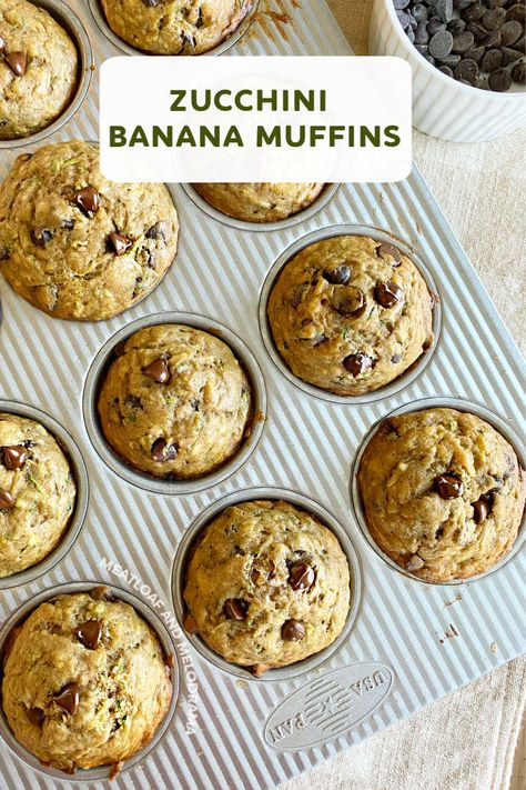 Zucchini Banana Muffins, Banana Muffins With Chocolate Chips, Muffins With Chocolate Chips, Banana Zucchini Muffins, Muffins With Chocolate, Zucchini Chocolate Chip Muffins, Zucchini Banana, Zucchini Banana Bread, Chocolate Zucchini Muffins