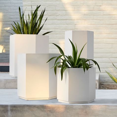 KEY DETAILS Fiberstone in a White finish. Suitable for outdoor use. Has drainage hole. Sold individually or as a sized set of 2. Made in Vietnam. Modern Planters Outdoor, Cactus Plant Pots, Diy Concrete Planters, Indoor Outdoor Planter, Luxury Garden, White Planters, Modern Planters, Small Planter, Concrete Planters