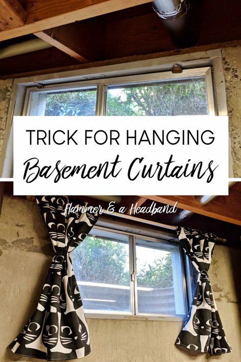 Basement Curtains, Basement Window Curtains, Basement Window Treatments, Basement Remodeling Diy, How To Hang Curtains, Basement Window, Basement Decoration, Dream Basement, Basement Remodel Diy