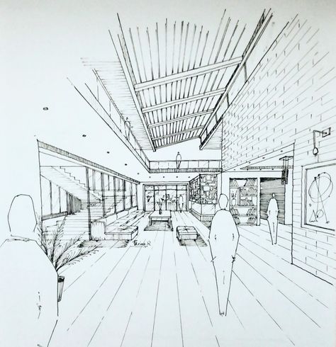 Foyer Drawing Entryway, Internal Perspective Architecture, 1 Point Perspective Interior Design, 1 Point Perspective Architecture, Architecture One Point Perspective, Museum Perspective Drawing, One Point Perspective Drawing Architecture, 2 Point Interior Perspective, One Point Perspective Architecture