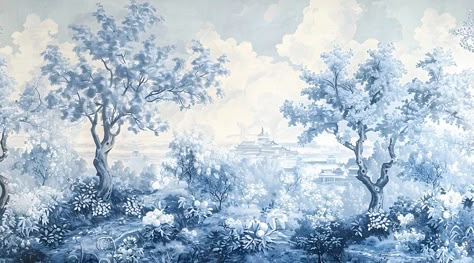 Vintage Wall Murals & Wallpapers - Nostalgic Charm Mural Wedding Backdrop, Wallpaper Backdrop Wedding, Blue Aesthetic Wallpaper Landscape, Blue Wallpaper Landscape, Blue Background Landscape, Blue Vintage Background, Dekor Engagement, Vintage Wall Murals, Backdrop Lamaran