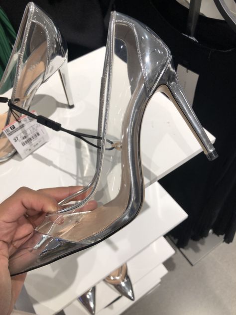 Glass slippers by Zara ❄️🌬 #cinderella #glassslipper #heels Glass Shoes High Heels Cinderella, Glass Heels Cinderella, Glass Shoes High Heels, Glass Slipper Heels, Glass High Heels, Glass Slipper Wedding Shoes, Cinderella Heels, Ashlynn Ella, Glass Heels