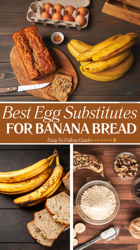 The Best Egg Substitutes For Banana Bread. Looking to Substitute Eggs in your banana bread recipe? Here are the top choices for Vegan Options in a Vegan Eggless Banana Bread! FULL ARTICLE at DEALiciousness.net Banana Bread Recipe With No Eggs, Banana Bread Recipe Egg Free, No Eggs Banana Bread, Banana Bread With No Eggs, Eggless Banana Bread Recipe Egg Free, Vegan Banana Bread Recipe Easy, Banana Bread Without Eggs Recipes, Banana Recipes No Eggs, Banana Recipes Eggless