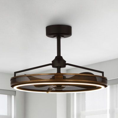 Bring a modern edge and a cool touch to your space with this 3-blade ceiling fan. It's designed for compact spaces up to 8' by 10', featuring a sleek black finish and metal canopy. The fan has a DC motor that offers six speeds, controlled by a remote for your convenience. Its reversible motor ensures optimal airflow throughout the year, while the low-noise design keeps your space comfortable and serene. An integrated LED light adds functionality, providing ample illumination for your room. This Industrial Style Ceiling Fan, Masculine Ceiling Fans, Living Room Fan Vaulted Ceiling, Light Fixtures For Slanted Ceilings, Fan With Light Living Rooms, Ceiling Fan For Low Ceiling, Family Room Ceiling Light, Modern Farmhouse Ceiling Fan With Light, Low Profile Ceiling Fan With Light