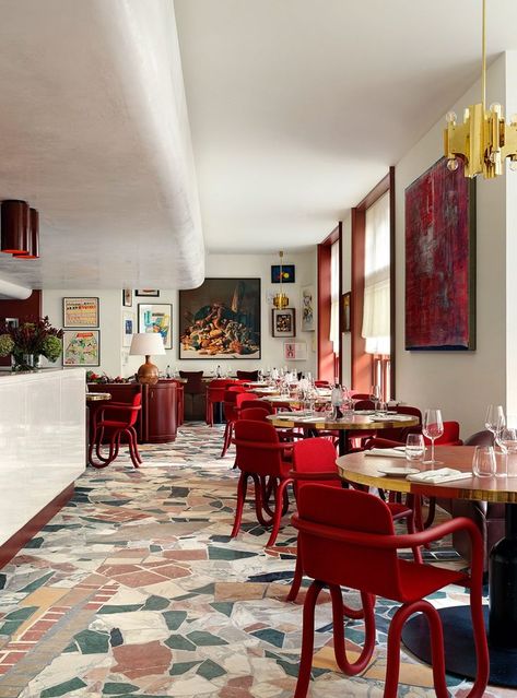 Rashid Johnson, Oak Parquet Flooring, Carved Chairs, Restaurants In London, London Bars, Private Dining Room, Red Rooms, London Restaurants, Mosaic Flooring