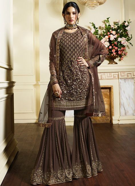 Georgette Dresses, Wedding Sharara, Designer Sharara Suits, Designer Sharara, Sabyasachi Bridal, Gharara Suits, Sharara Designs, Icon Fashion, Sharara Suits