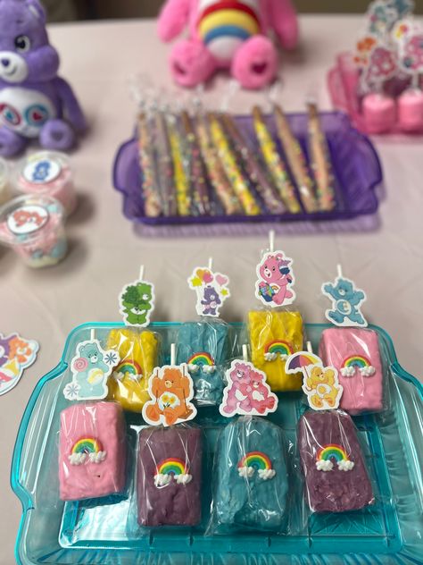 Care Bears Dessert Table, Carebear 1st Birthday, Care Bears 1st Birthday Party, Care Bear First Birthday Party, Care Bear Treats, Carebear Birthday Party Ideas, Princess Yasmin, Lisa Frank Birthday Party, Care Bear Cakes