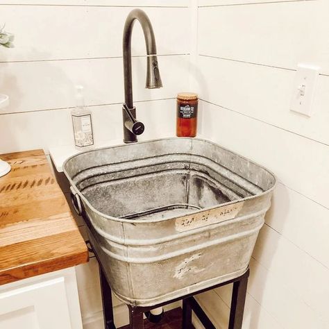 10 Laundry Room Sink Ideas Laundry Room Sink Ideas, Halloween Yard Decorations Diy, Galvanized Wash Tub, Flower Bed Decor, Metal Roof Installation, Laundry Room Sink, Apron Front Sink, Sink Ideas, Sleek Storage