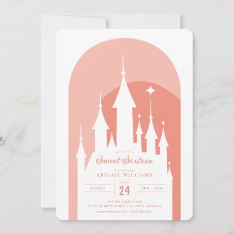 Castle Invitation, Pink Disney Princess, Castle Birthday, Disney Princess Castle, Floral Birthday Invitations, Princess Birthday Invitations, Princess Invitations, Disney Princess Birthday, Disney Invitations