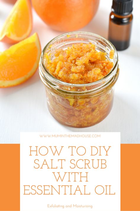 This DIY Salt Scrub with essential oils is exfoliating and moisturising. It is simple to make and really effective yet gentle on the skin and free from any nasties. Body Scrub Essential Oils, Salt Exfoliating Body Scrub, Diy Body Scrub With Essential Oils, Epsom Salt Body Scrub Recipes, Epson Salt Scrub Recipes, Salt Scrubs Diy, Salt Scrubs With Essential Oils, Epsom Salt Scrub Diy, Epson Salt Scrub