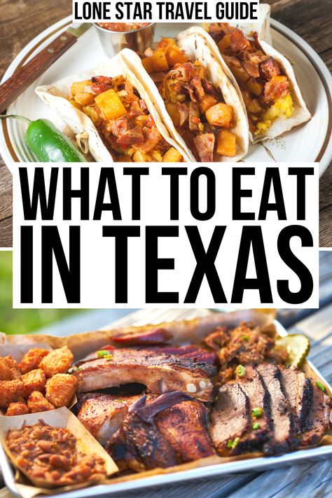 From barbecue to breakfast tacos, here are the best things to eat in Texas!  food in texas | texas cuisine | what to eat in texas | texas food ideas | traditional texas food | texas food traditional | things to do in texas | texas travel tips | texas vacation ideas | texas barbecue | texmex food ideas | best texas foods | best texas dishes | meals to eat in texas Texas Foods, Texas Cuisine, Texas Recipes, Texas Vacation, Texas Barbecue, Food Traditional, Texmex Food, Texas Food, Usa Food