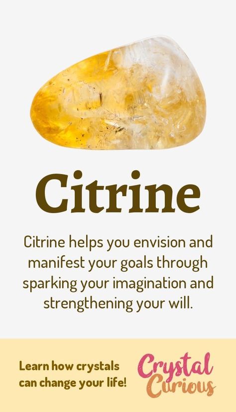 Citrine Meaning & Healing Properties. Citrine is a yellow variety of quartz that is fairly rare. Its healing properties are to support you to envision and manifest your goals through sparking your imagination and strengthening your will. Learn about healing crystals at CrystalCurious.com | Energy healing, chakras, and wellness. | #crystalhealing #crystals #gemstones #wellness #energyhealing #newage Citrine Meaning, Gemstone Properties, Crystals Healing Properties, Spiritual Crystals, Crystal Therapy, Crystal Healing Stones, Crystal Magic, Minerals And Gemstones, New Energy