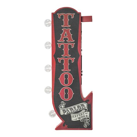 "You'll love adding this Tattoo Parlor LED Marquee Arrow Wall Decor to your home decor. You'll love adding this Tattoo Parlor LED Marquee Arrow Wall Decor to your home decor.  Double sided design 25\" H x 10\" W x 3\"D Weight: 2.85 lbs. Metal Attached keyhole Vertical display Wipe clean Imported Size: One Size. Color: Red. Gender: unisex. Age Group: adult." Tattoo Sign, Tattoo Shop Decor, Gallery Tattoo, Masterpiece Art, Up Arrow, Tattoo Parlor, Arrow Sign, Tattoo Signs, Design Motifs