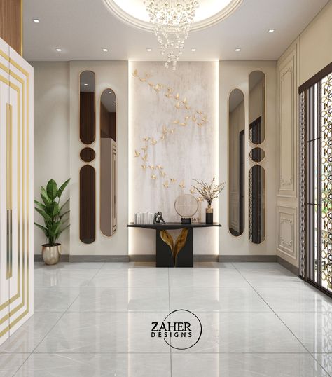 Enterence Foyer Design, Passage Wall Decor, Entry Lobby Design Entrance, Passage Wall Decor Ideas, Villa Entrance Design Interiors, Entrance Foyer Wall Design, Entrance Wall Design Front Entry, Passage Wall Design, Luxury Entrance Design