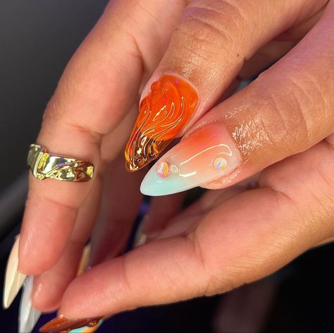 2023 Nail Design Trends, Orange Jelly Nails, Ongles Goth, Orange Jelly, 2023 Nail, Airbrush Nails, Korean Nails, Goth Nails, Jelly Nails