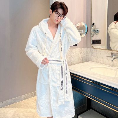 White hoodie bathrobe, square Size: XXL | PARA DOC INC Men's Winter Hooded & Fleece Jacquard Bathrobe | 2XL | Wayfair Food Pantry Organizing, Nursery Furniture Sets, Outdoor Storage Sheds, Shed Storage, Game Room Furniture, Outdoor Shade, White Hoodie, Men Winter, Kitchen Dining Furniture