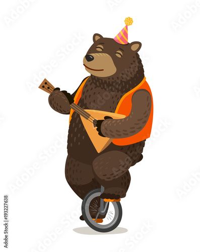 Stock Image: Circus performance. Happy bear rides unicycle and plays balalaika. Cartoon vector illustration Circus Performance, Circus Bear, Happy Bear, Diy Pottery Painting, Bear Vector, Unicycle, Diy Pottery, Bear Cartoon, Pottery Painting