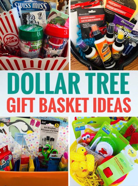 Dollar Store Gift Baskets, Silent Auction Gift Basket Ideas, Craft Gift Basket, Auction Gift Basket Ideas, Dollar Store Gifts, Fundraiser Baskets, Movie Night Gift Basket, Bucket Gifts, Dollar Tree Gifts