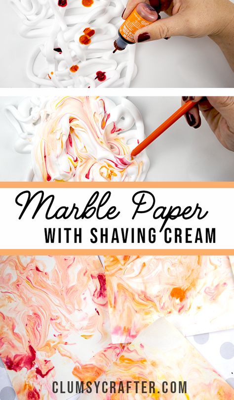 Stuck at Home with Kids? -Marble Paper with Shaving Cream - The Easiest Craft You'll Ever Do. - Clumsy Crafter Shaving Cream Art, Shaving Cream Painting, Marbles Crafts, Home With Kids, Foam Paint, Paper Art Projects, Cream Art, Marbled Paper, Marble Painting