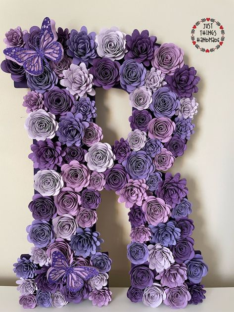 Paper Flower Letters, Glitter Butterflies, Paper Flower Wall Art, Rolled Flowers, Letter Flower, Flower Letter, Paper Flower Decor, Diy Projects For Beginners, Paper Flower Crafts