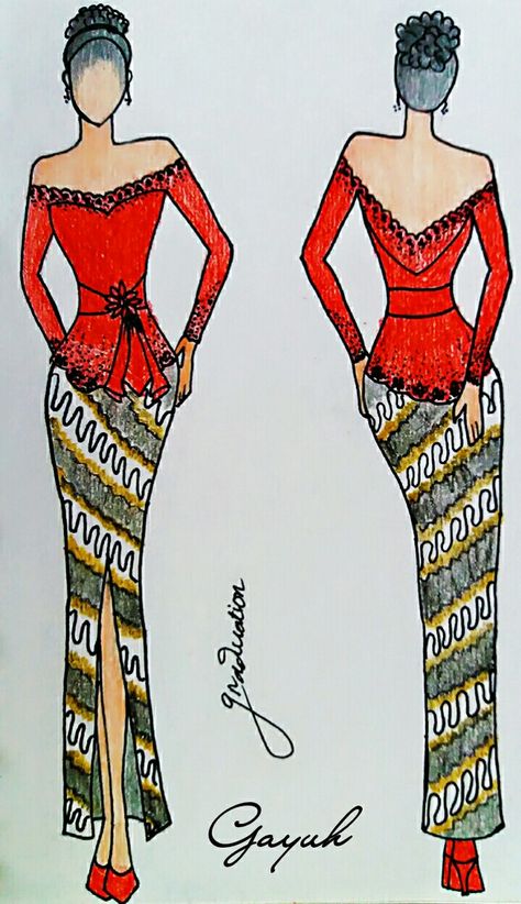 Kebaya Illustration, Kebaya Melayu, Batik Model, Tech Drawing, Kebaya Wedding, Fashion Design Drawing, Fashion Illustration Sketches Dresses, Fashion Design Collection, Bali Fashion